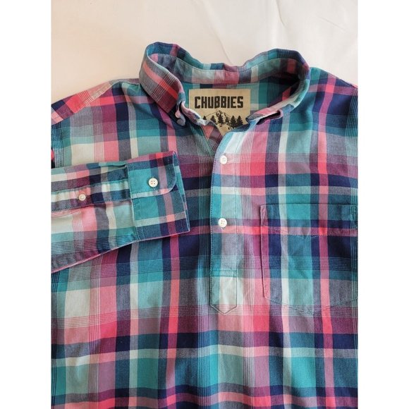 Chubbies Men's M Multi Color Plaid 1/4 Button up Long Sleeves - Picture 1 of 7
